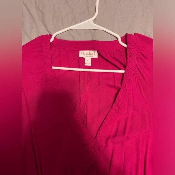 Isabel By Ingrid Hot Pink Cinch Waist V-Neck Rayon Maxi Dress Maternity - Picture 6 of 9